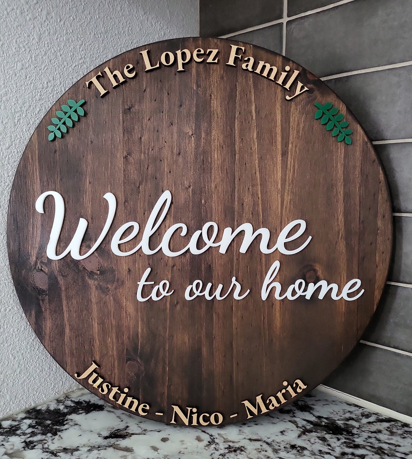 Personalized Welcome to our home wood round