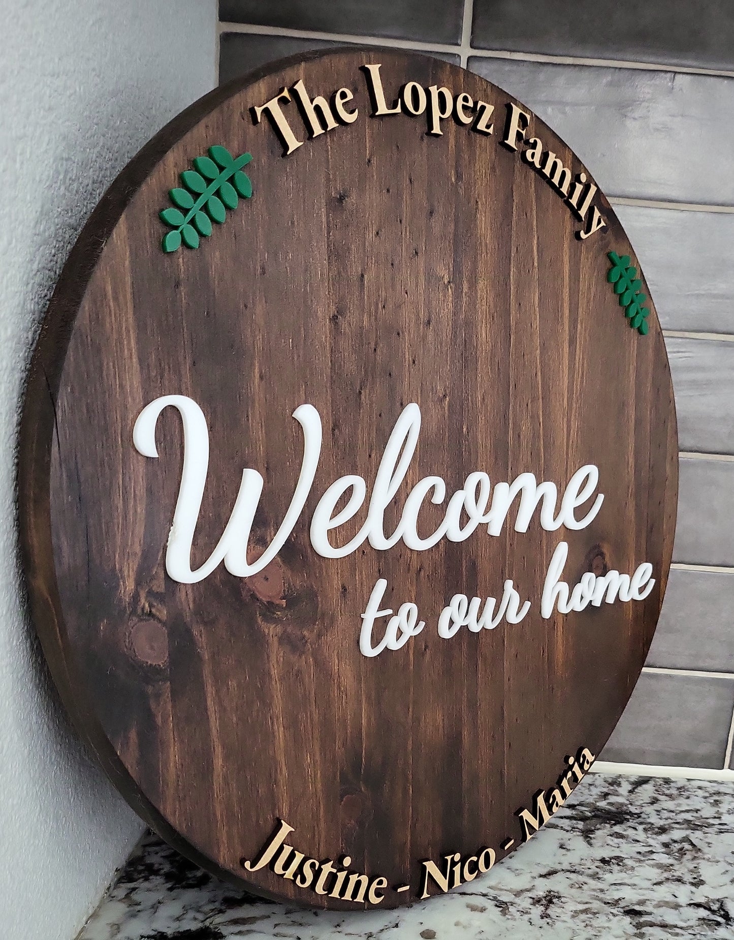 Personalized Welcome to our home wood round