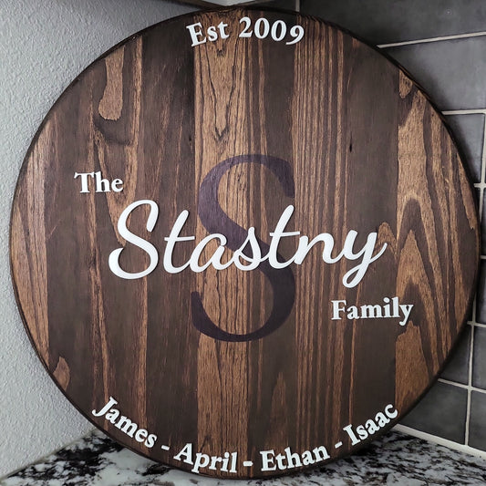 Personalized monogram family name 18 in wood round