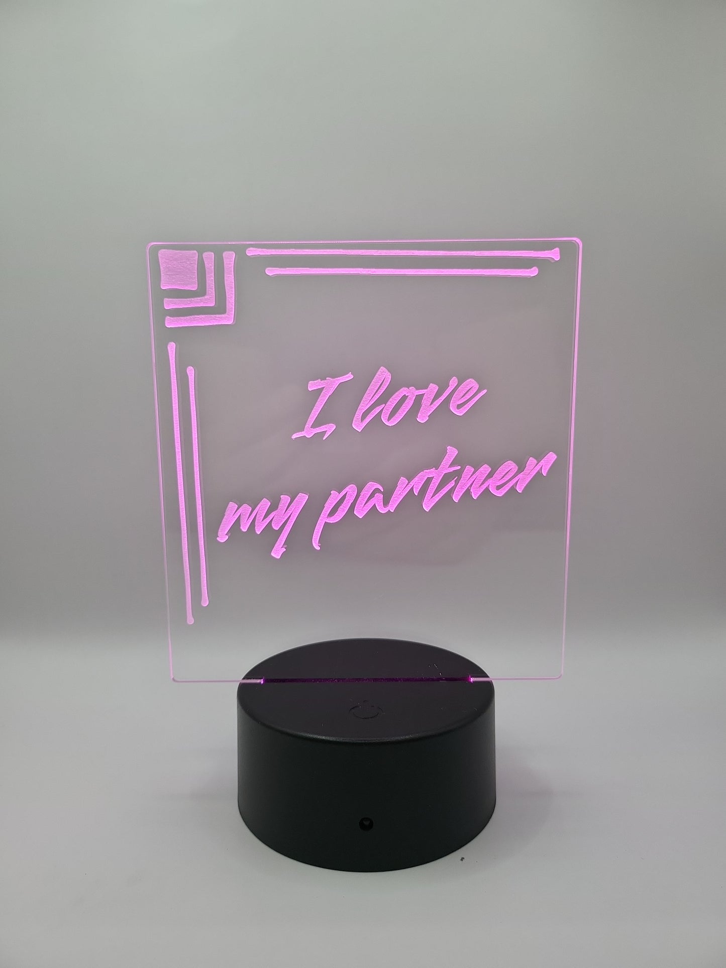 "I love my partner" acrylic light with color changing base