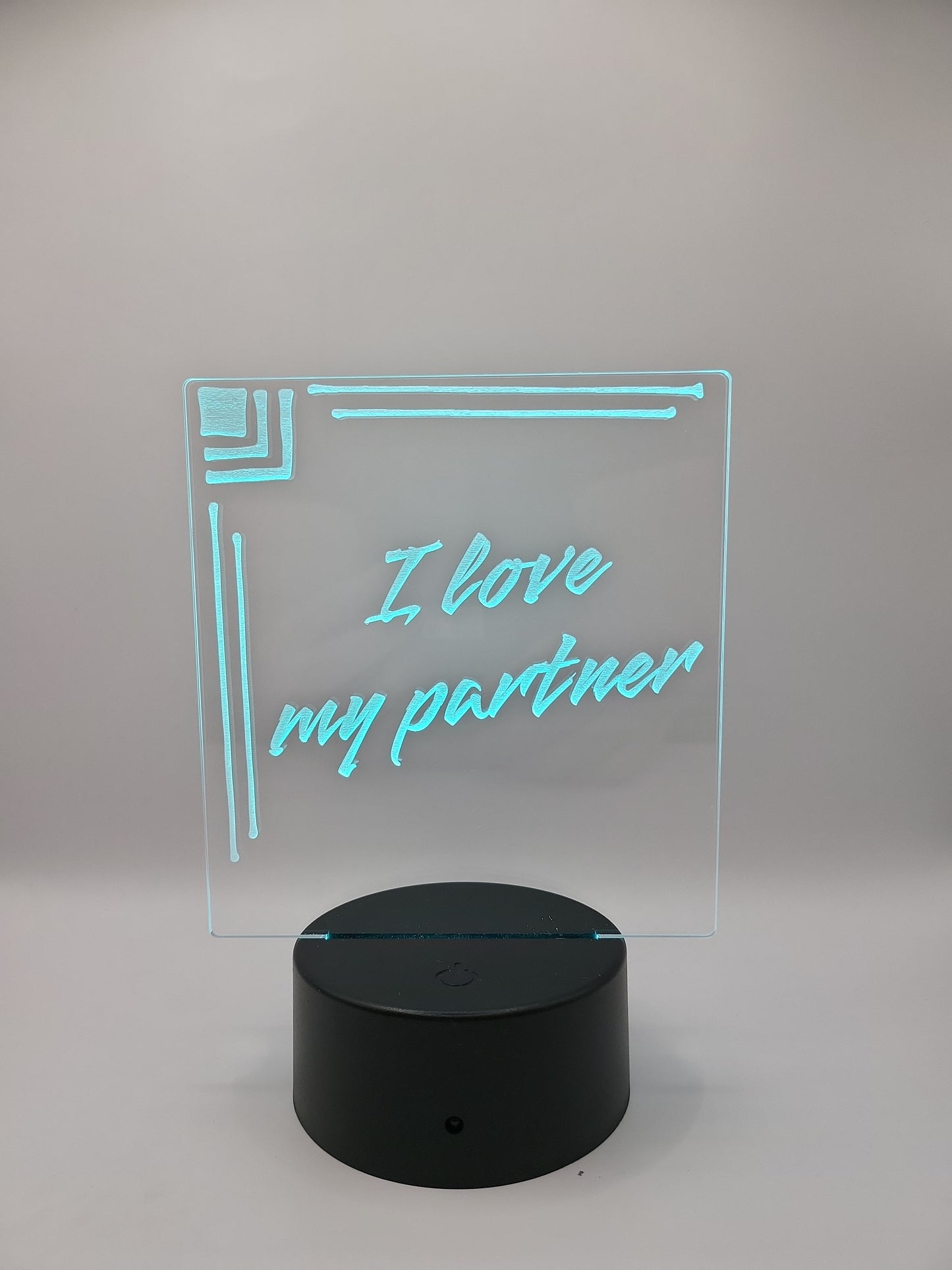 "I love my partner" acrylic light with color changing base